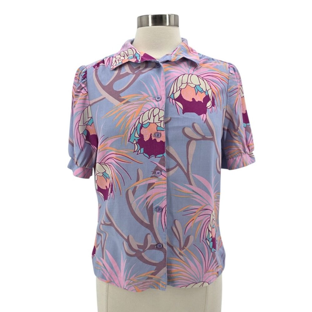 Vintage W.C.C. West Coast Connection Juniors 13 Top Hawaiian Floral Tropical